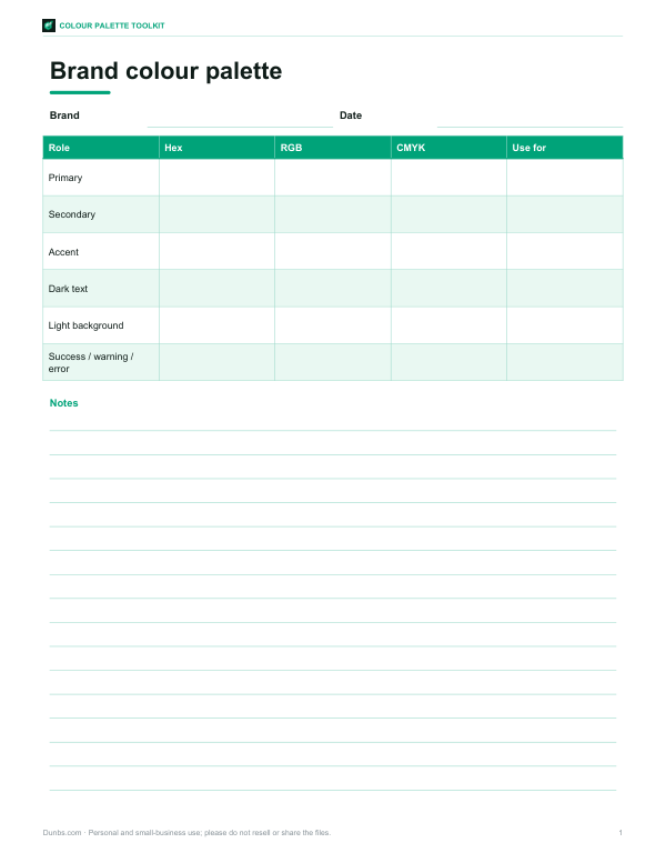 Preview of Printable Brand Color Palette Worksheet